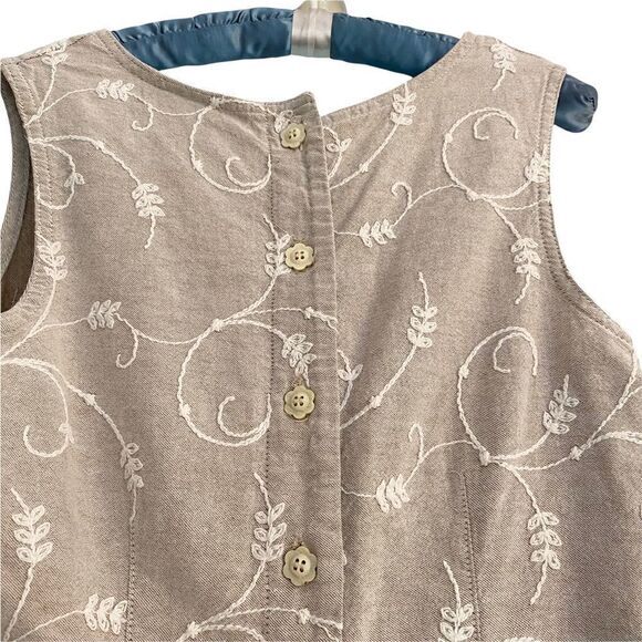 Vintage Studio Ease Tan Cotton Embroidered Sleeveless Dress Jumper Cottagecore - Picture 4 of 7